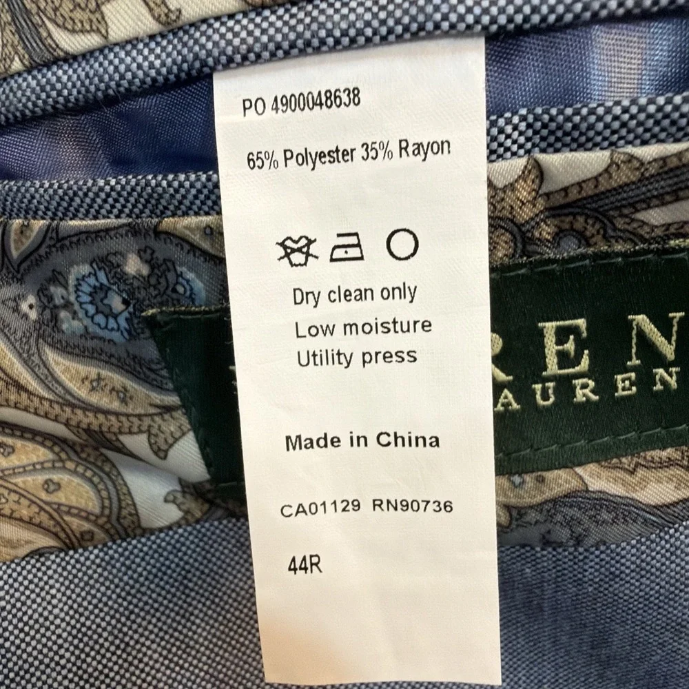 Lauren Ralph Lauren for Macy's Rayon, Polyester Sport Coat‎ Blue Birdseye 44R